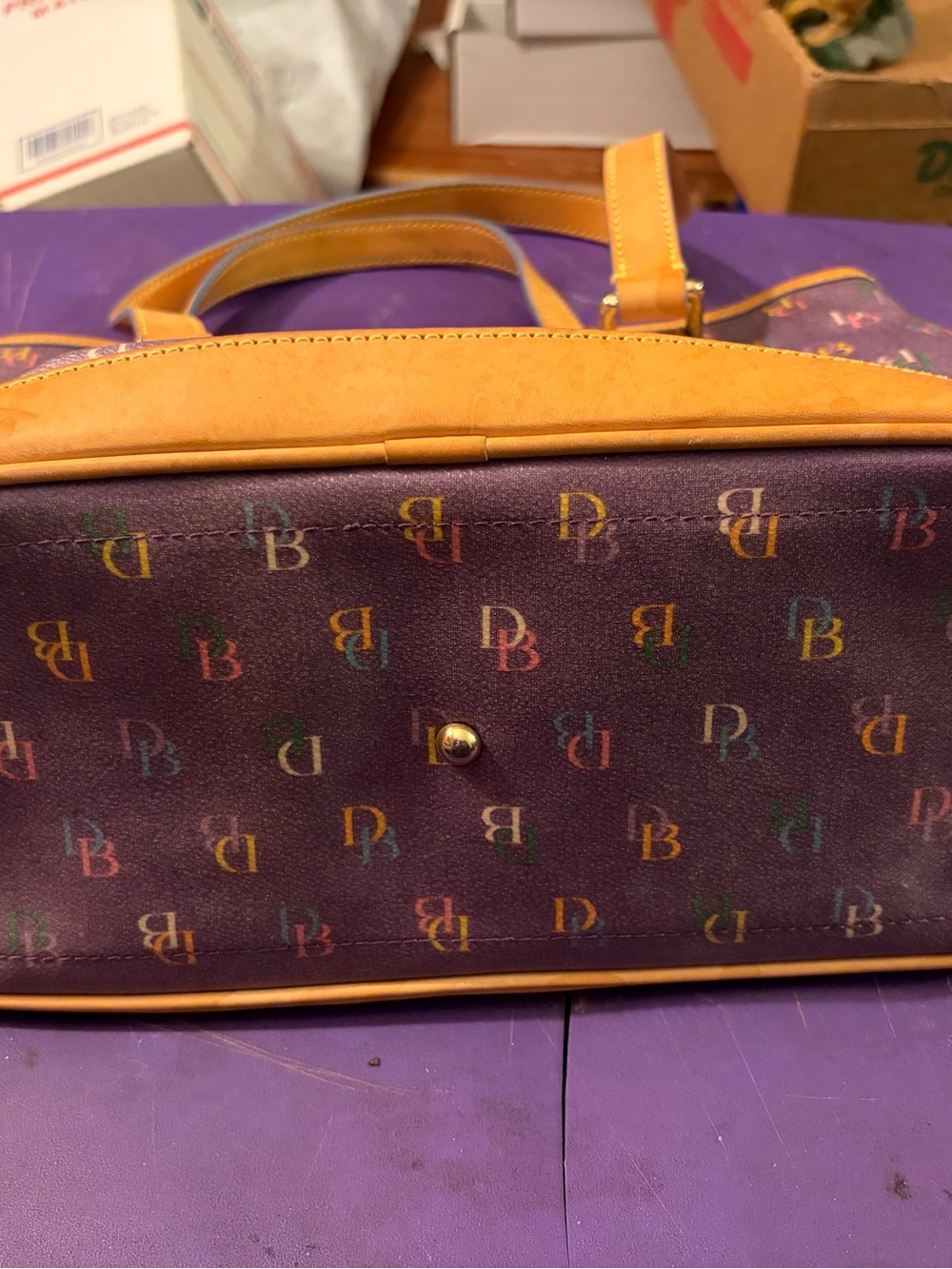 Vintage Dooney & Bourke IT Bag Purple Y2K Monogram Rainbow Satchel Bag/Purse - Picture 3 of 5